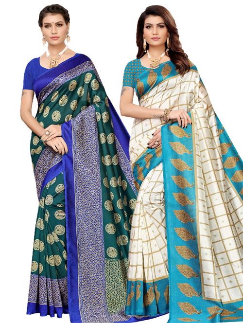 turquoise art silk combos saree - 17601037 - Very Small Image - 1