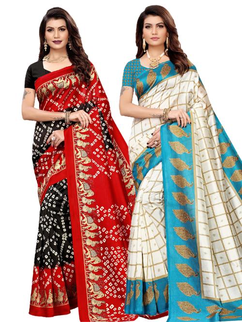 turquoise art silk combos saree with blouse - 17601039 - Very Small Image - 1