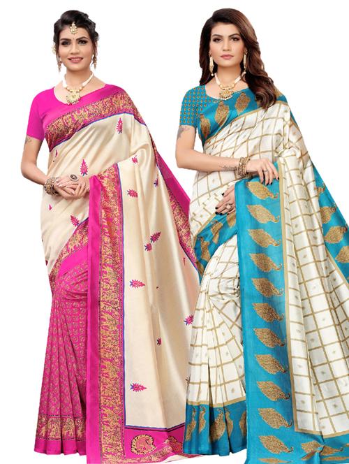 turquoise art silk combos saree with blouse - 17601042 - Very Small Image - 1