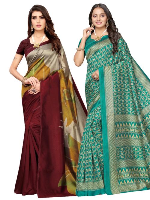 maroon art silk combos saree with blouse - 17601045 - Very Small Image - 1