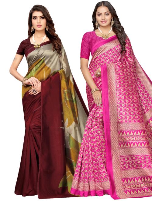 maroon art silk combos saree - 17601046 - Very Small Image - 1