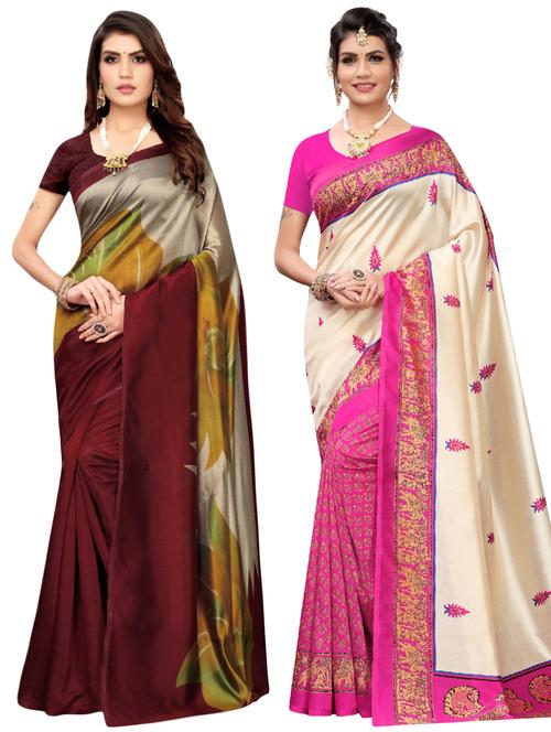 maroon art silk combos saree with blouse - 17601071 - Very Small Image - 1