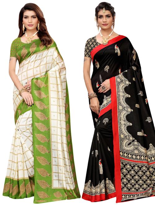 multi colored combos saree with blouse - 17601072 - Very Small Image - 1