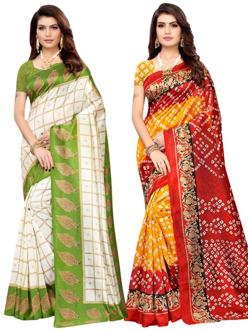 multi colored combos saree with blouse - 17601085 - Very Small Image - 1