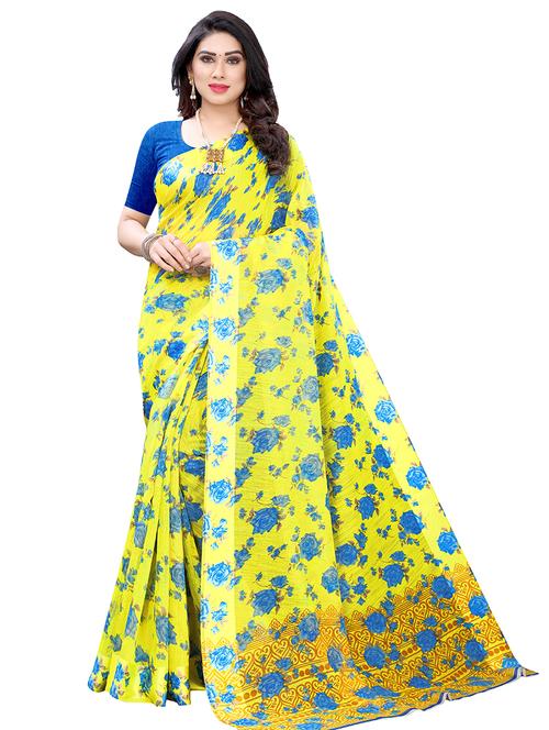 floral printed saree with blouse - 17601187 - Very Small Image - 1