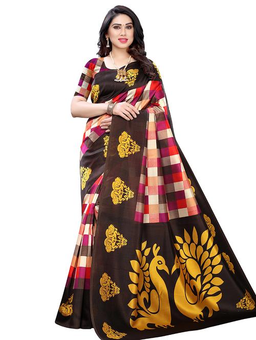 floral printed saree with blouse - 17601199 - Very Small Image - 1