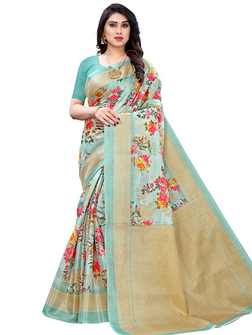 floral printed saree with blouse - 17601235 - Very Small Image - 1