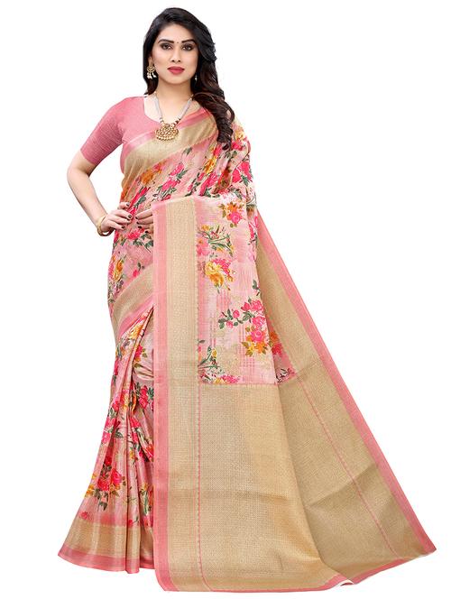floral printed saree with blouse - 17601236 - Very Small Image - 1