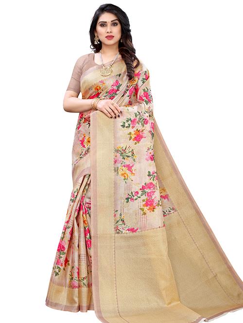 floral printed saree with blouse - 17601237 - Very Small Image - 1