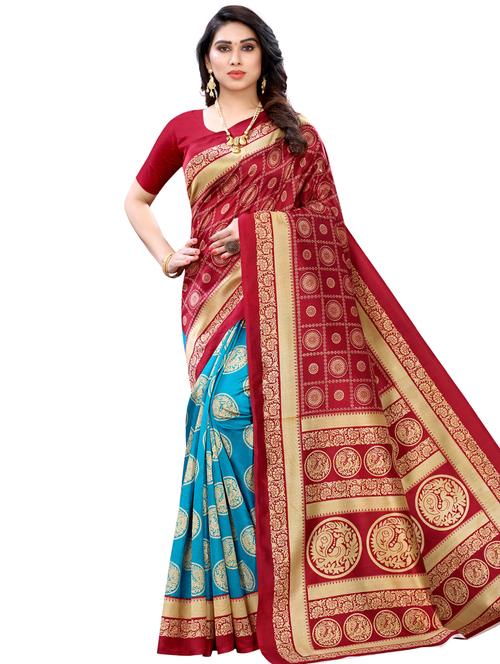 printed half & half saree - 17601249 - Very Small Image - 1