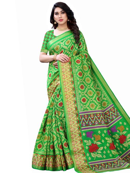 floral printed saree with blouse - 17601269 - Very Small Image - 1