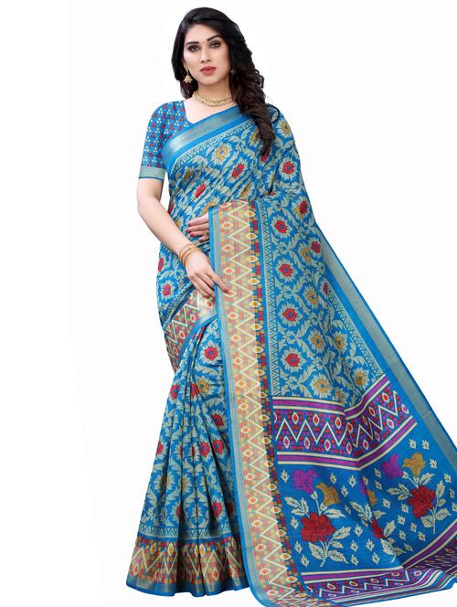 floral printed saree with blouse - 17601271 - Very Small Image - 1