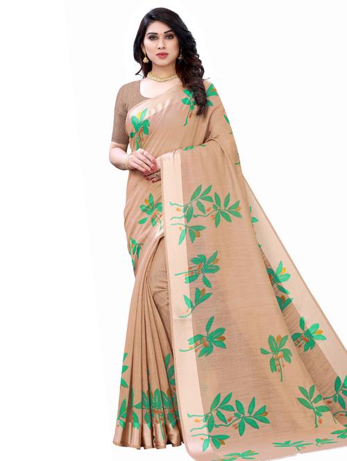floral printed saree with blouse - 17601273 - Very Small Image - 1