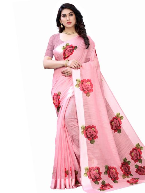 floral printed saree with blouse - 17601276 - Very Small Image - 1