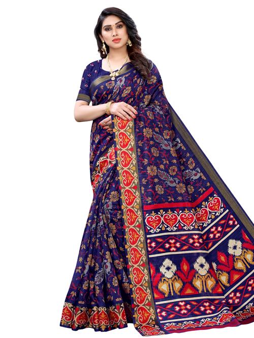floral printed saree with blouse - 17601278 - Very Small Image - 1