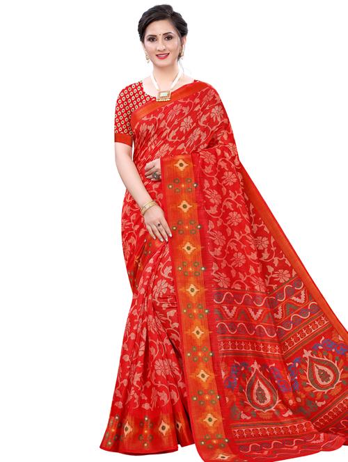 floral printed saree with blouse - 17601295 - Very Small Image - 1