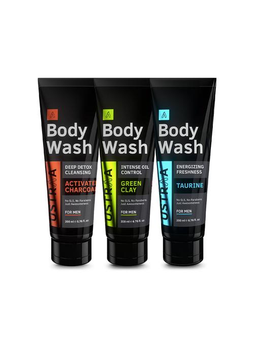 ustraa 3 body washes (green clay, actvated charcoal and taurine) - 17601308 - Very Small Image - 1