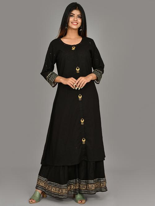 black cotton kurta sharara set - 17601509 - Very Small Image - 1