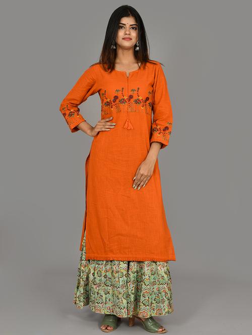 orange cotton kurta sharara set - 17601510 - Very Small Image - 1