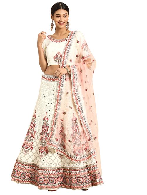 off white georgette flared lehenga - 17601786 - Very Small Image - 1