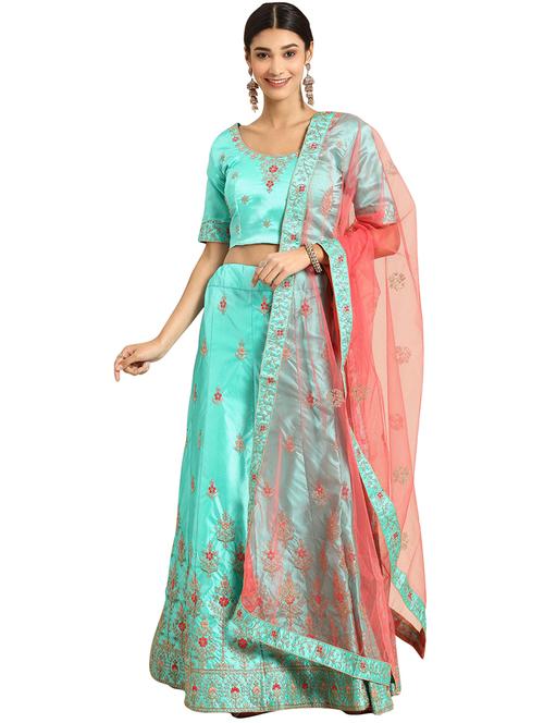 sea green flared lehenga - 17601801 - Very Small Image - 1