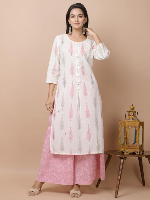white cotton kurta palazzo set - 17602165 - Very Small Image - 1