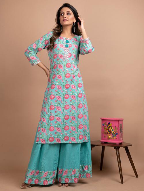 printed kurta palazzo set - 17602168 - Very Small Image - 1