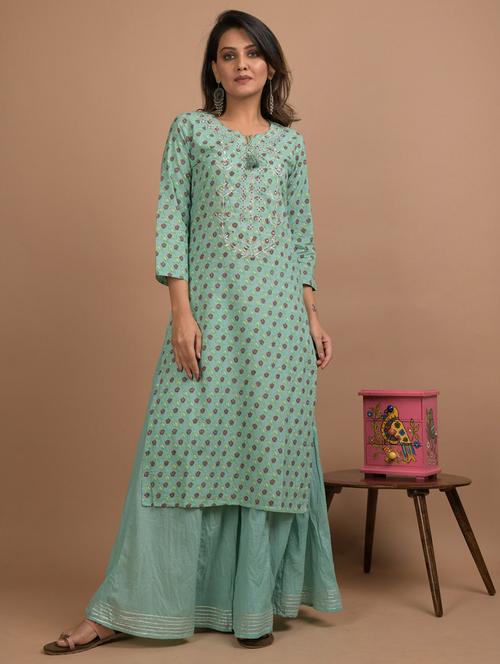 printed kurta palazzo set - 17602169 - Very Small Image - 1