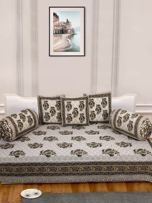 indhome life 100%cotton jaipuri print diwan set with 1single bedsheet with 3cushions covers and 2 bolster covers (pack of 6) - 17602294 - Very Small Image - 1
