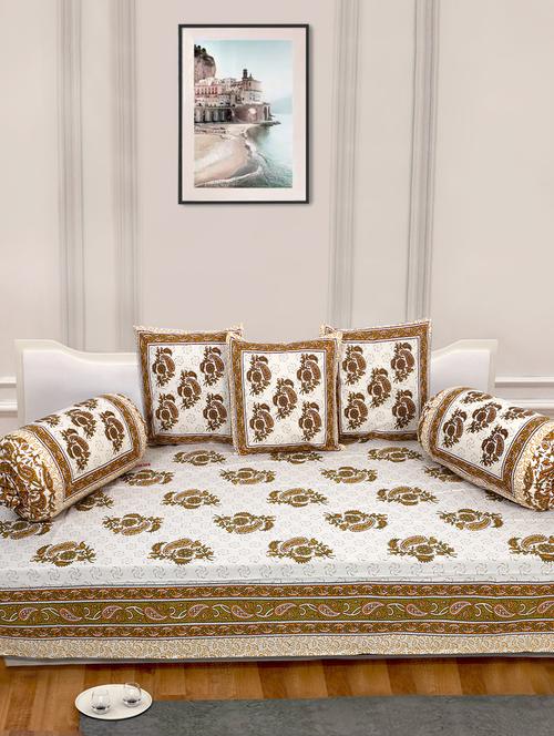 indhome life 100%cotton jaipuri print diwan set with 1single bedsheet with 3cushions covers and 2 bolster covers (pack of 6) - 17602297 - Very Small Image - 1