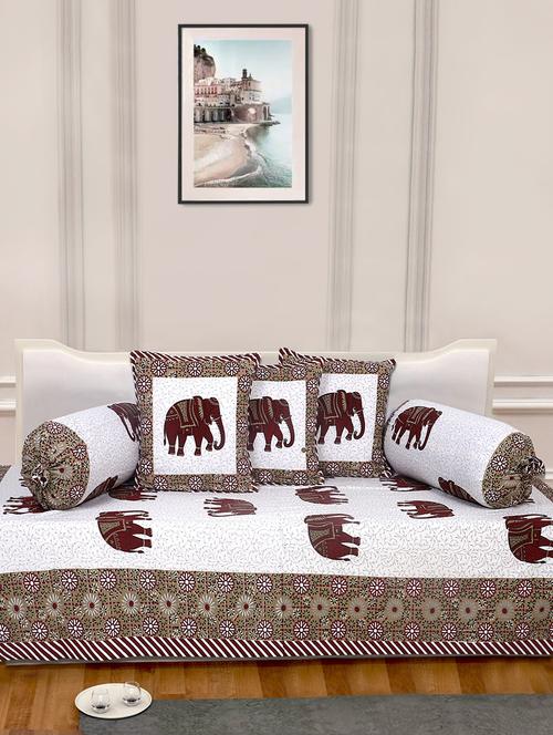 indhome life 100%cotton jaipuri print diwan set with 1single bedsheet with 3cushions covers and 2 bolster covers (pack of 6) - 17602304 - Very Small Image - 1