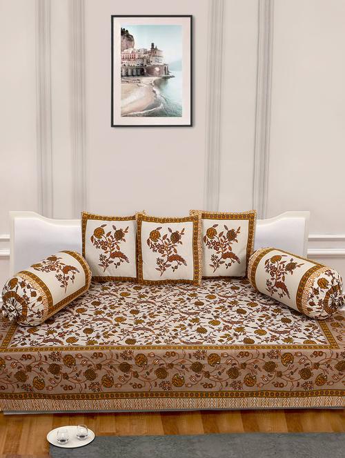 indhome life 100%cotton jaipuri print diwan set with 1single bedsheet with 3cushions covers and 2 bolster covers (pack of 6) - 17602305 - Very Small Image - 1