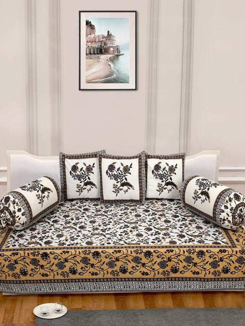 indhome life 100%cotton jaipuri print diwan set with 1single bedsheet with 3cushions covers and 2 bolster covers (pack of 6) - 17602306 - Very Small Image - 1