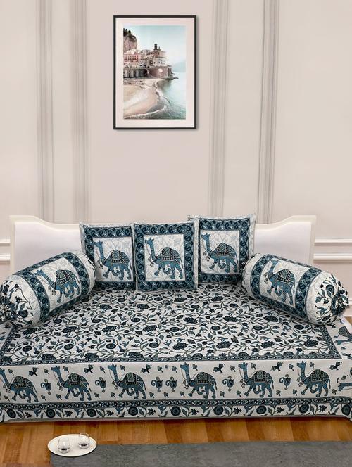 indhome life 100%cotton jaipuri print diwan set with 1single bedsheet with 3cushions covers and 2 bolster covers (pack of 6) - 17602318 - Very Small Image - 1