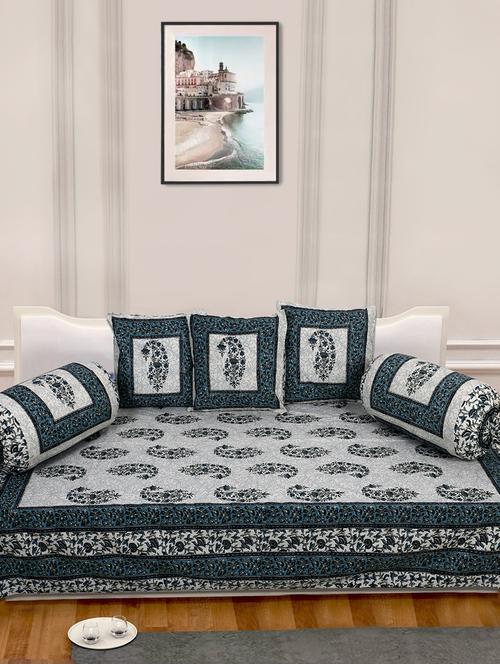 indhome life 100%cotton jaipuri print diwan set with 1single bedsheet with 3cushions covers and 2 bolster covers (pack of 6) - 17602320 - Very Small Image - 1