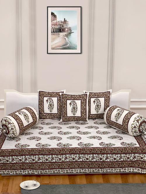 indhome life 100%cotton jaipuri print diwan set with 1single bedsheet with 3cushions covers and 2 bolster covers (pack of 6) - 17602323 - Very Small Image - 1