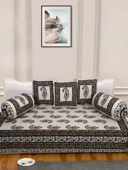 indhome life 100%cotton jaipuri print diwan set with 1single bedsheet with 3cushions covers and 2 bolster covers (pack of 6) - 17602324 - Very Small Image - 1