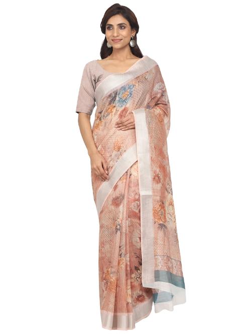 floral printed saree with blouse - 17602675 - Very Small Image - 1