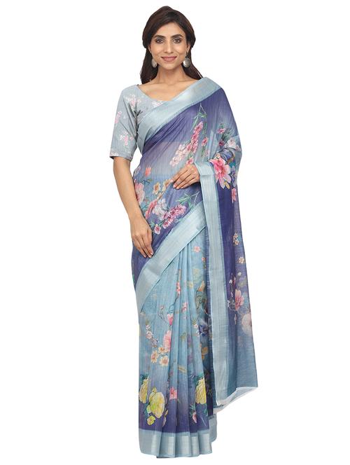 floral printed saree with blouse - 17602678 - Very Small Image - 1