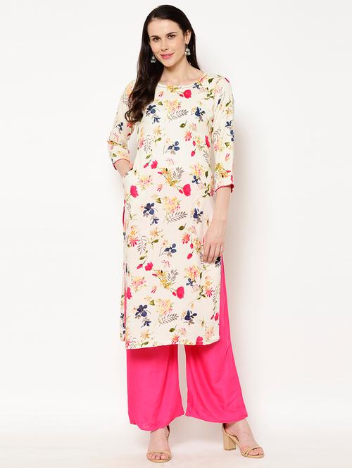 offwhite rayon straight kurta - 17603029 - Very Small Image - 1