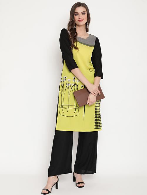 yellow crepe straight kurta - 17603035 - Very Small Image - 1