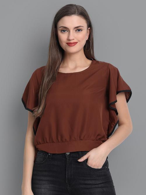 ruffle sleeves crop top - 17603172 - Very Small Image - 1