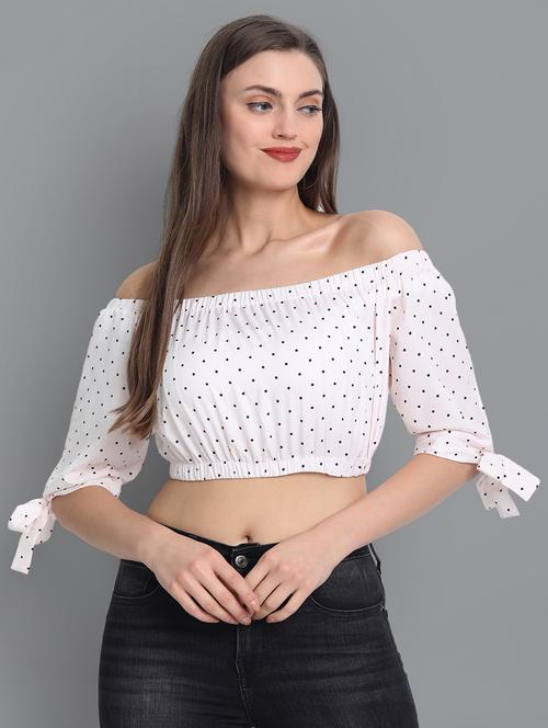 off shoulder polka dot crop top - 17603174 - Very Small Image - 1