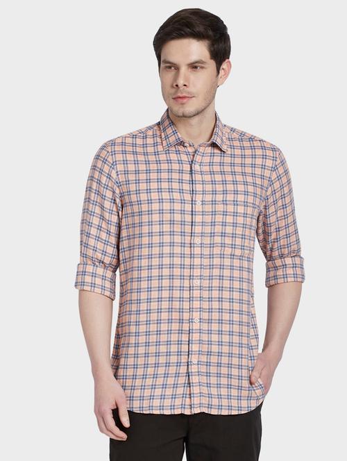 orange checkered casual shirt - 17603999 - Very Small Image - 1