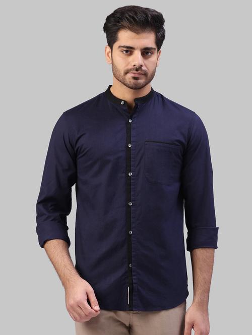 navy blue solid casual shirt - 17604200 - Very Small Image - 1