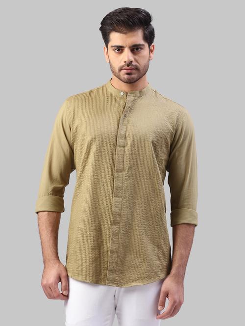 olive green self design casual shirt - 17604229 - Very Small Image - 1