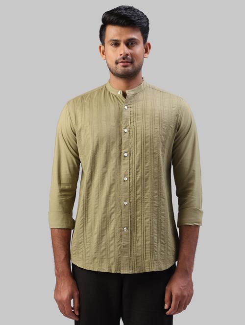 olive green self design casual shirt - 17604232 - Very Small Image - 1