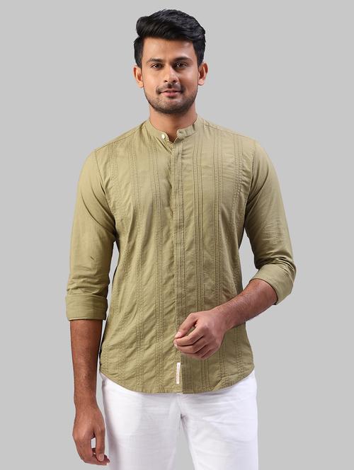 olive green self design casual shirt - 17604235 - Very Small Image - 1