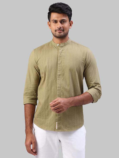 olive green self design casual shirt - 17604242 - Very Small Image - 1