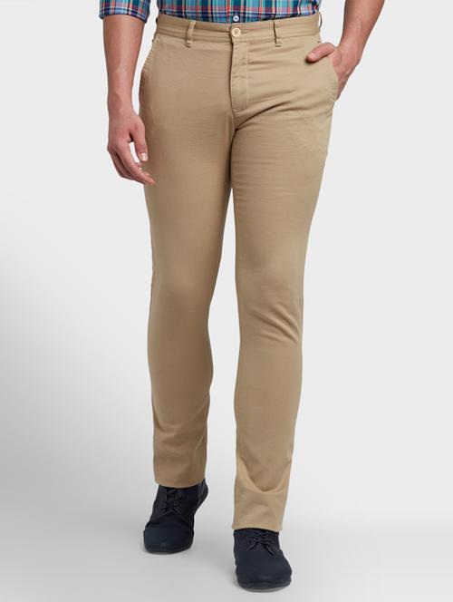 khaki solid flat front casual trouser - 17604559 - Very Small Image - 1